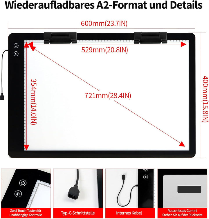 elice Wiederaufladbare A2 leuchttisch mit 5200mAh Batteriebetriebener,3-Farben-Lichtmodi,ultradünne