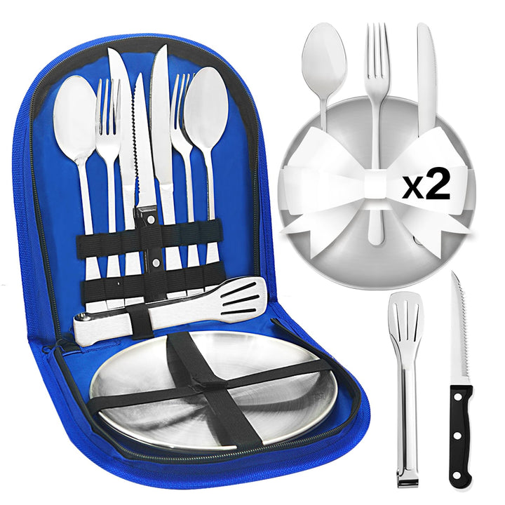 Camping Geschirr 2/4 Personen, 11/21PCS Camping Zubehör Camping Besteck Set Edelstahl Picknick Zubeh