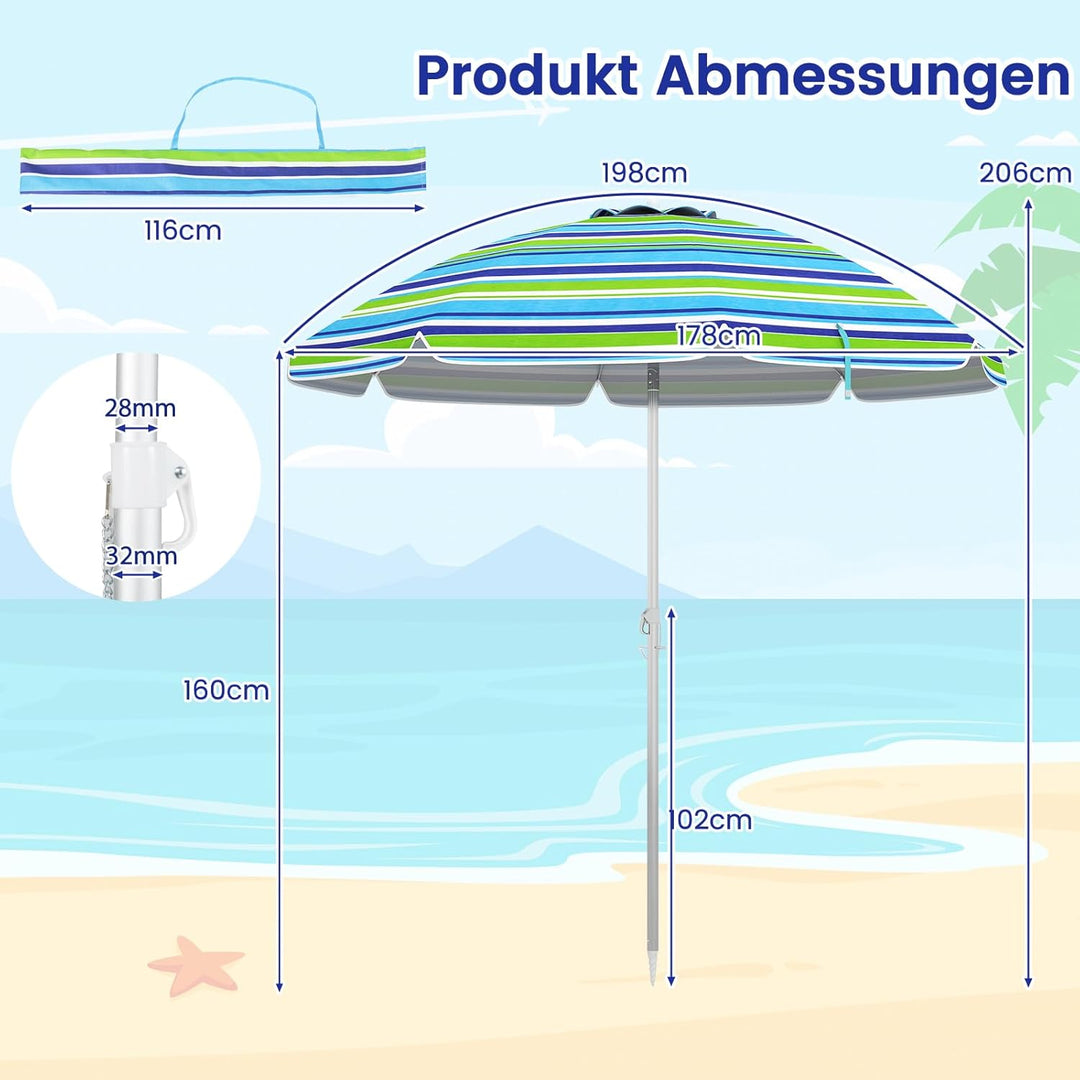 GOPLUS Strandschirm, Sonnenschirm um 30° knickbar, Gartenschirm UV 50+, Tischschirm mit Bodenhülse,