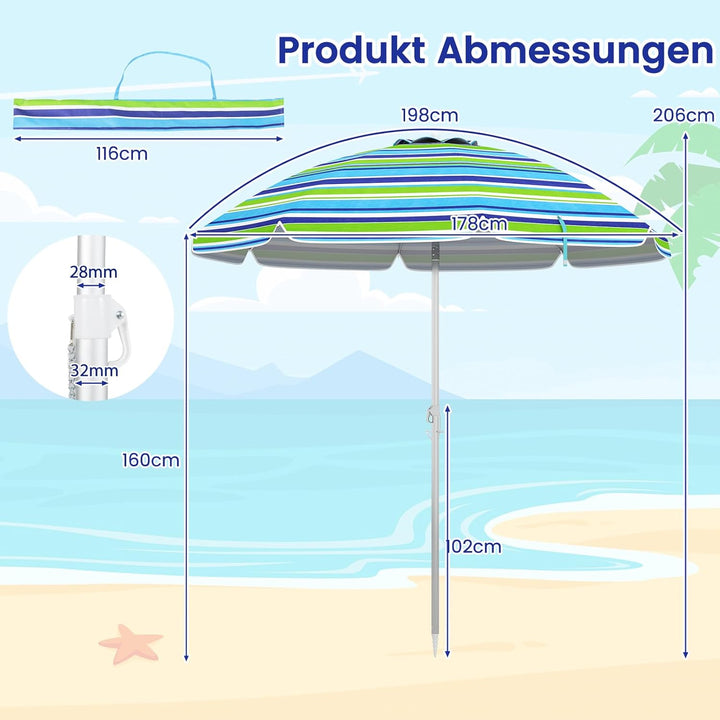 GOPLUS Strandschirm, Sonnenschirm um 30° knickbar, Gartenschirm UV 50+, Tischschirm mit Bodenhülse,