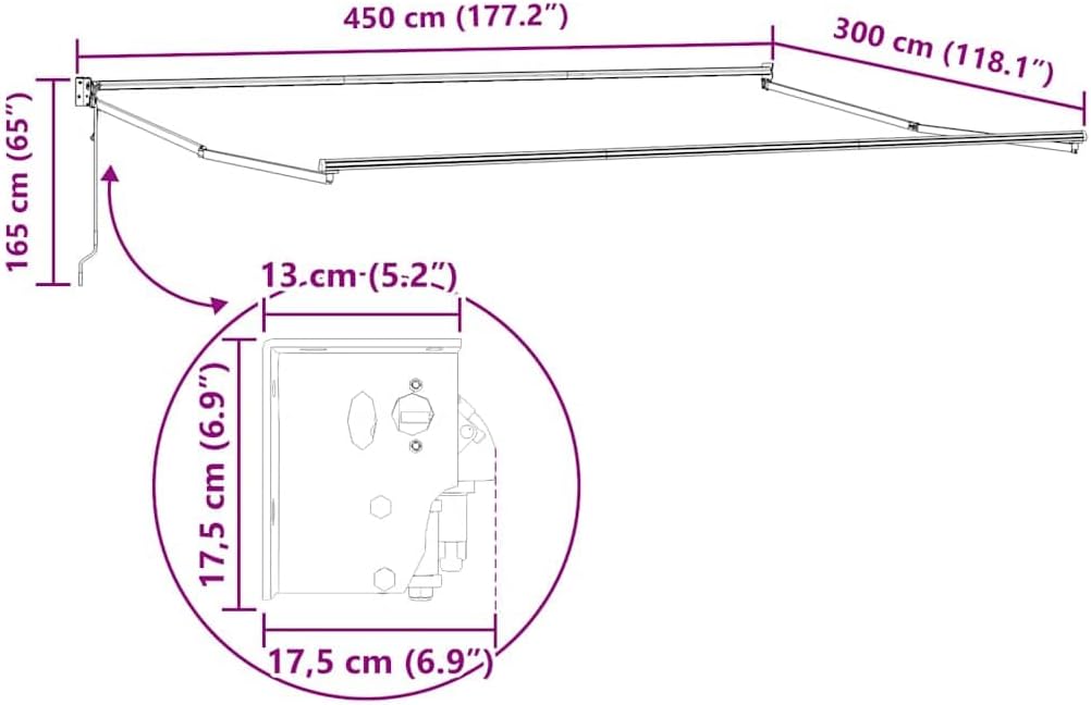 vidaXL Markise Einziehbar Anthrazit und Weiss 4,5x3 m Stoff & Aluminium 4.5 x 3 m Anthrazit und Schw