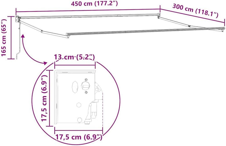 vidaXL Markise Einziehbar Anthrazit und Weiss 4,5x3 m Stoff & Aluminium 4.5 x 3 m Anthrazit und Schw
