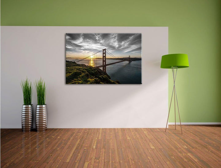 Pixxprint Golden Gate Bridge als Leinwandbild/Grösse: 100x70 cm/Wandbild/Kunstdruck/fertig bespannt,