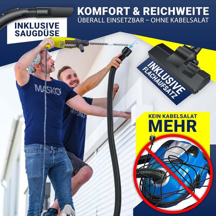 MASKO® Industriestaubsauger Staubsauger Nass Trocken Sauger Edelstahl 2300W + Steckdose | Blasfunkti