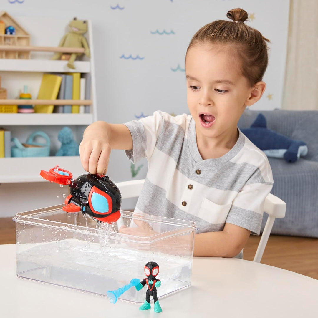 Marvel Spidey und Seine Super-Freunde – Water-Webs Spielzeug mit 7,6cm Miles „Spin“ Morales Figur &