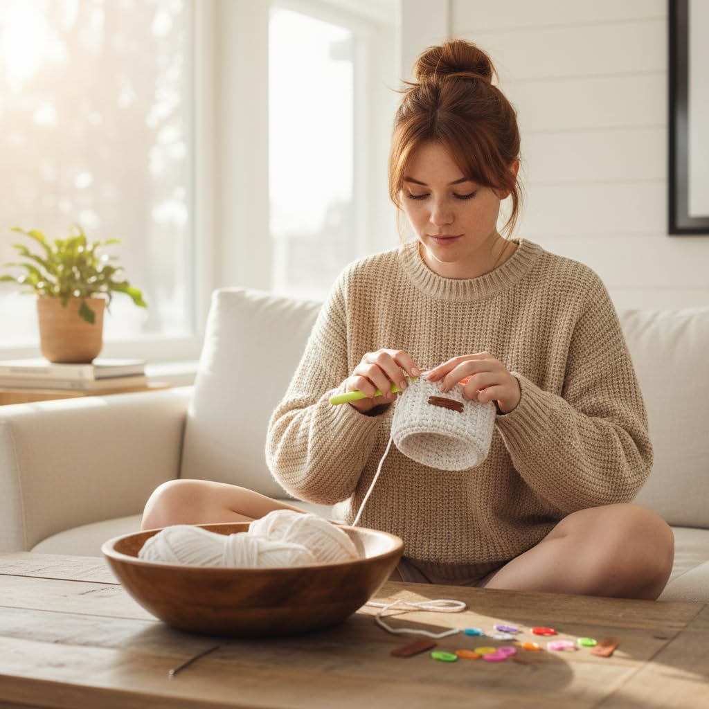 Häkelset für Anfänger, 2 Grösse Rund Körbe häkeln mit Garn und Häkelnadel strickset für anfänger Pra