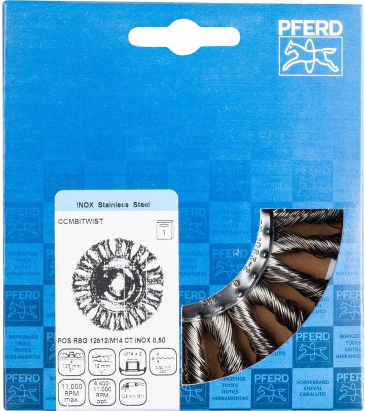 PFERD COMBITWIST Rundbürste gezopft RBG | Ø 125x12mm M14 Edelstahl-Draht-ø 0,35 | 43303053 – für Win