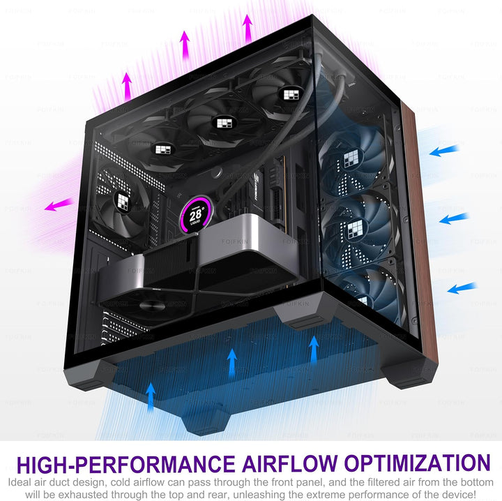 FOIFKIN M9 PC Gehäuse - Walnuss-Frontblende,Vorinstallierte 7 ohne RGB-Lüfter, ATX Mid-Tower Gaming