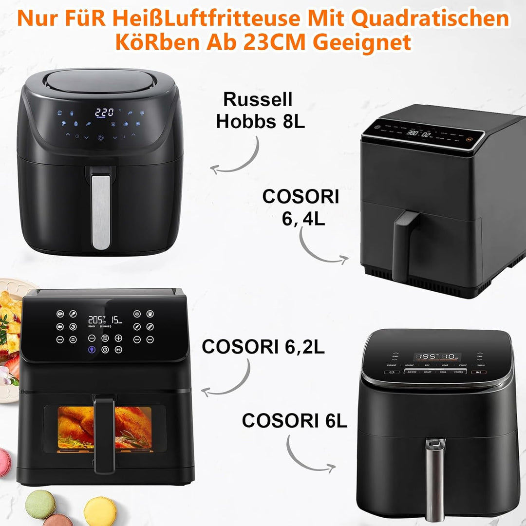 23CM Silikonform für Heissluftfritteuse, 2PCS Airfryer Zubehör XXL Silikon Backform für COSORI 6,4L,
