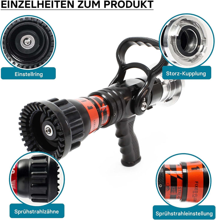Wiltec Hohlstrahlrohr mit 150/180/300/450/660 l/min, C Storzkupplung und stufenloser Sprühstrahlvers