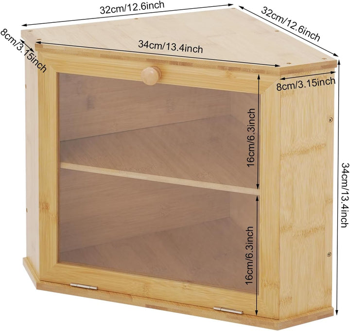 Doppelschichtige Brotkasten Dreieckiges Design für die Küchenarbeitsplatte, Bambus Brotbox mit magne