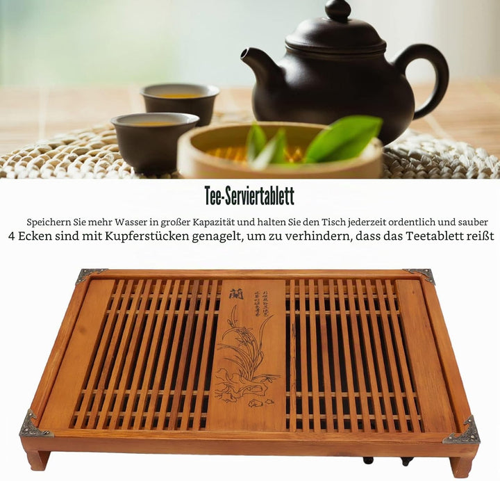 Restokki Teetablett Chinesisch Kungfu Teetablett, Abfluss, Wasserspeicher, Holz Teetisch für chinesi