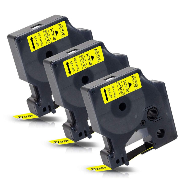 Labelwell 3x Schriftband für Dynmo D1 45018 S0720580 D1 Etikettenband Schwarz auf Gelb, für Dynmo La