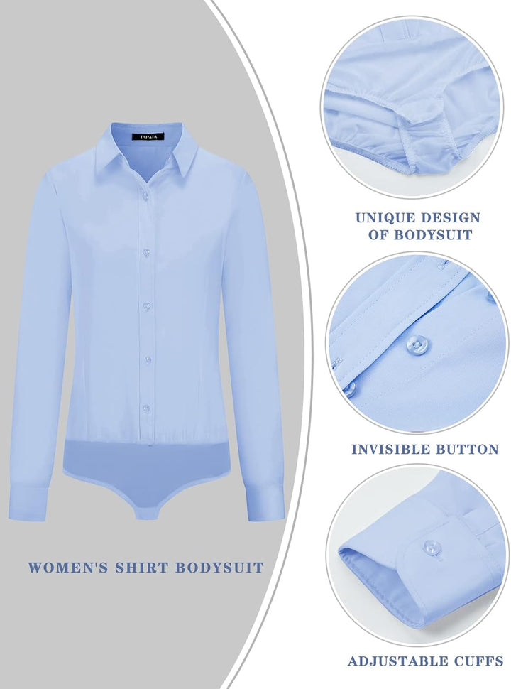 Tapata Damen-Bodysuit-Bluse mit Knöpfen, einteilig, langärmlig, solides Büroarbeitshemd, lässige Obe