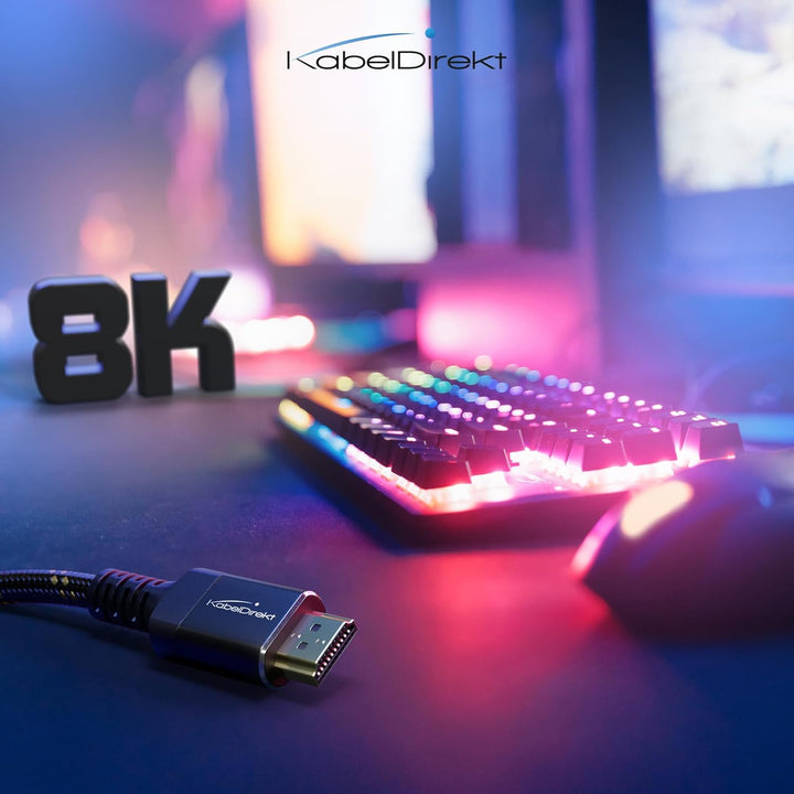KabelDirekt – 8K/4K HDMI-2.1-Kabel – 4m – bruchfeste Metallstecker und Braiding-Ummantelung (8K@60Hz