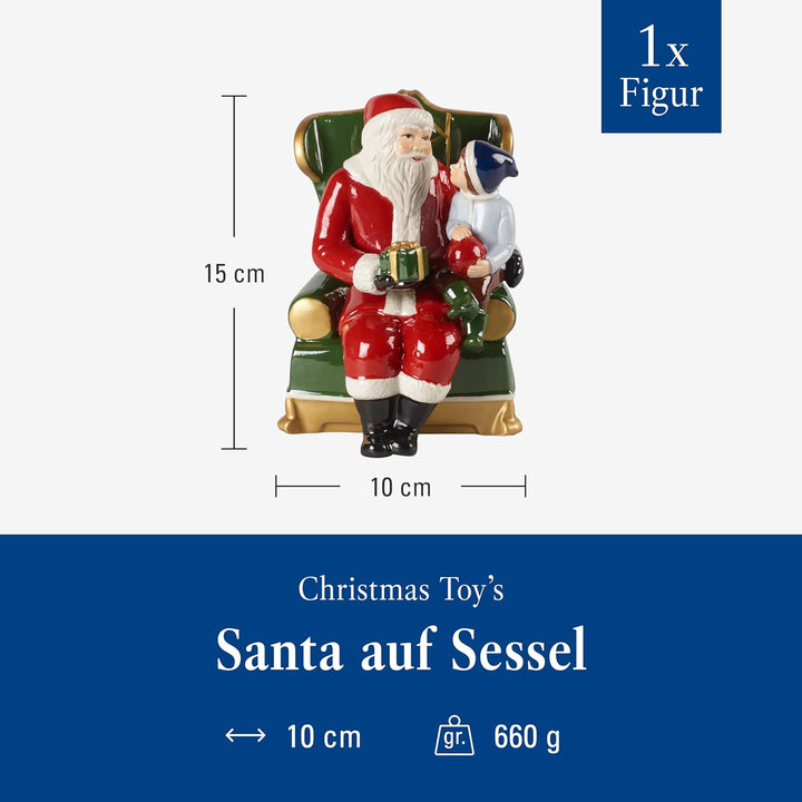 Villeroy & Boch Christmas Toys Santa auf Sessel, dekorative Weihnachtsmann-Figur aus Hartporzellan,