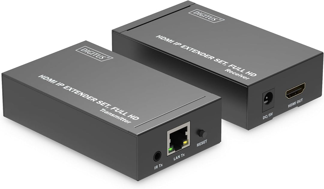 DIGITUS HDMI IP Extender Set, Full HD (1080p/60Hz), 120m Reichweite, Schwarz