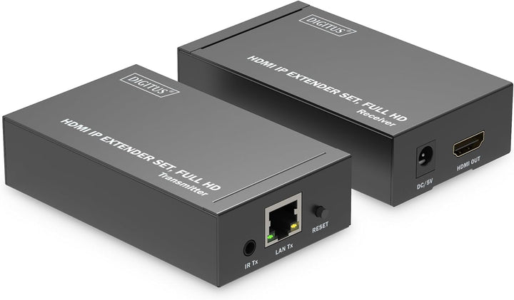 DIGITUS HDMI IP Extender Set, Full HD (1080p/60Hz), 120m Reichweite, Schwarz
