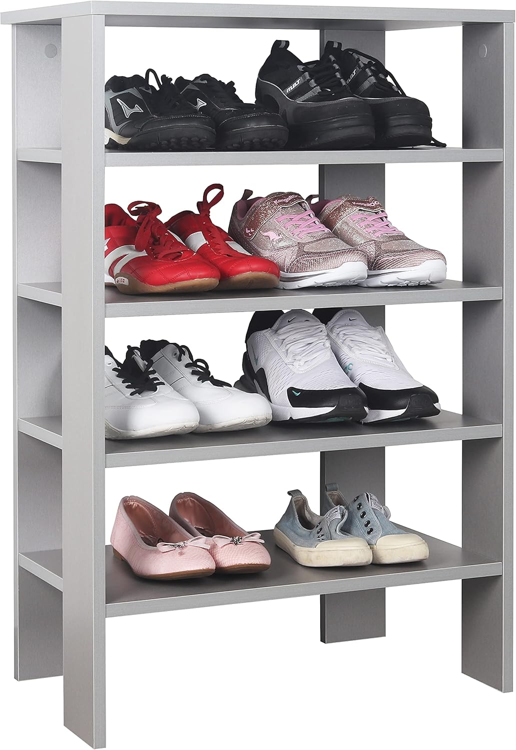 RICOO Schuhregal schmal und hoch 88x60x32cm Standregal Pressholz Grau WM040-PL, Schuhständer mit 4 E
