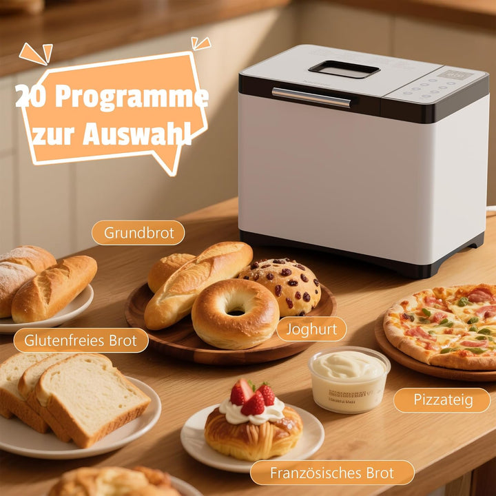 Karinear Brotbackmaschine, 20 Programmfunktion Brotbackautomat mit Handschuhen, 15-Stunden-Zeitvorwa