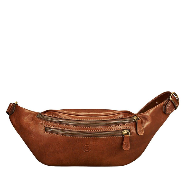 Maxwell-Scott Italienische Herren Leder Bauchtasche Centolla in Cognac Braun, Cognac Braun