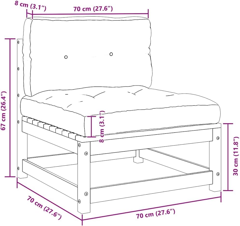 vidaXL Garten Mittelsofa mit Anthrazit Kissen, Modular Gartenmöbel, Sofa Lounge Sessel für Garten Te