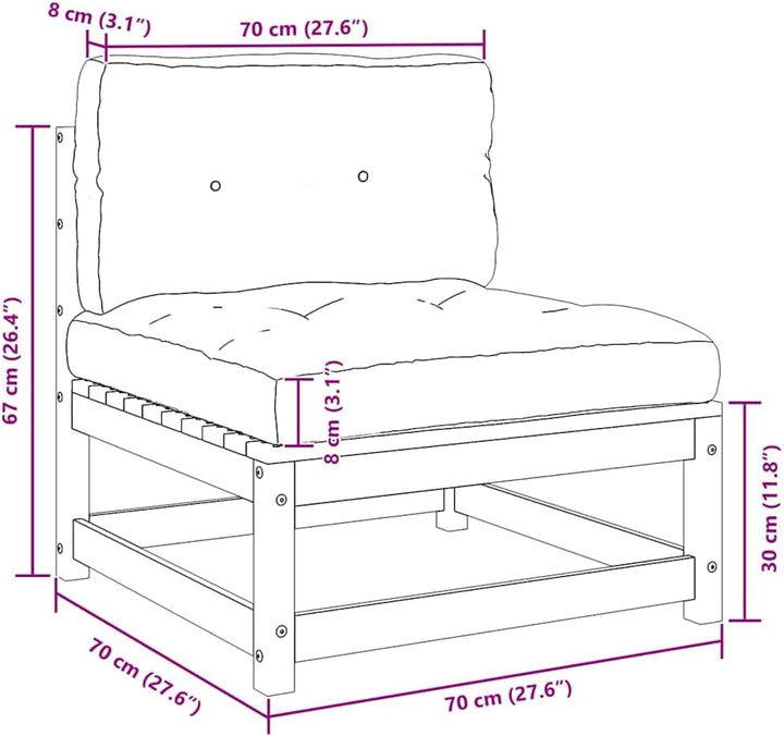 vidaXL Garten Mittelsofa mit Anthrazit Kissen, Modular Gartenmöbel, Sofa Lounge Sessel für Garten Te