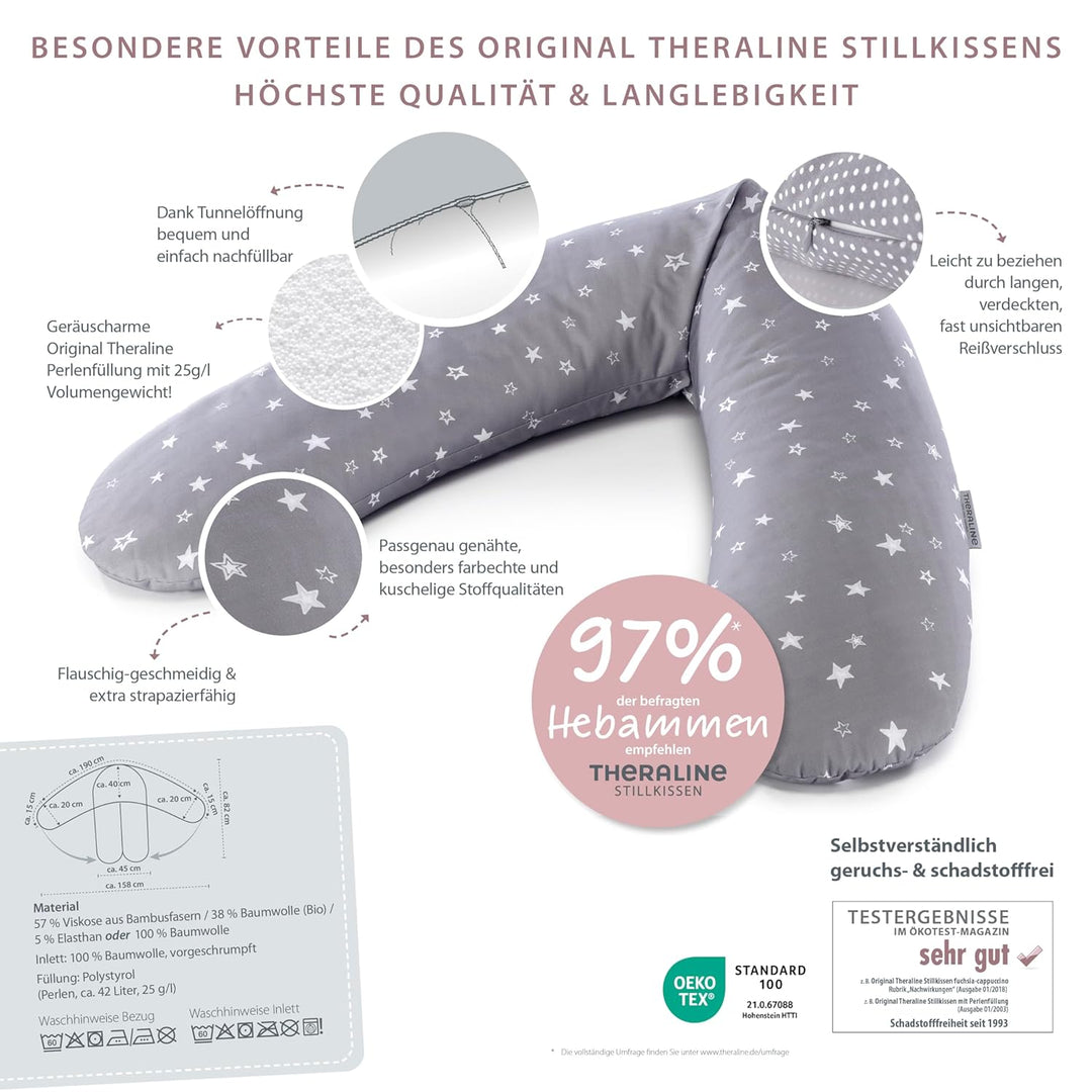 Theraline Das Original Schwangerschafts- & Stillkissen | gefüllt mit sandfeinen Original-Mikroperlen