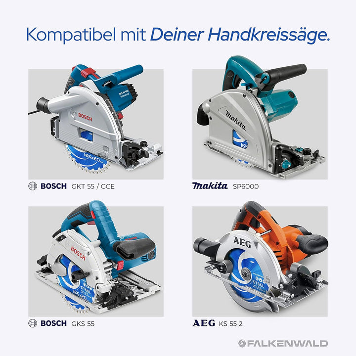 FALKENWALD ® Sägeblatt 165x20 mm ideal für Stahl - Kreissägeblatt 165x20 kompatibel mit Tauchsäge &