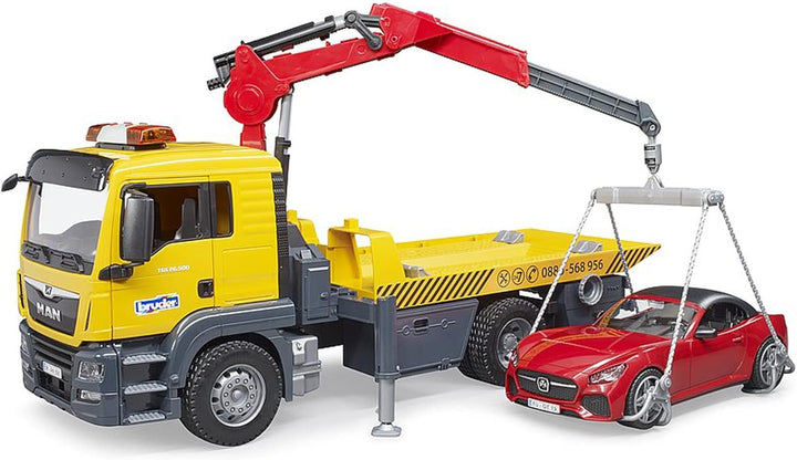 bruder 03750 - Man TGS Abschlepp-LKW mit Roadster, Light & Sound Modul - 1:16 Abschlepper Abschleppw