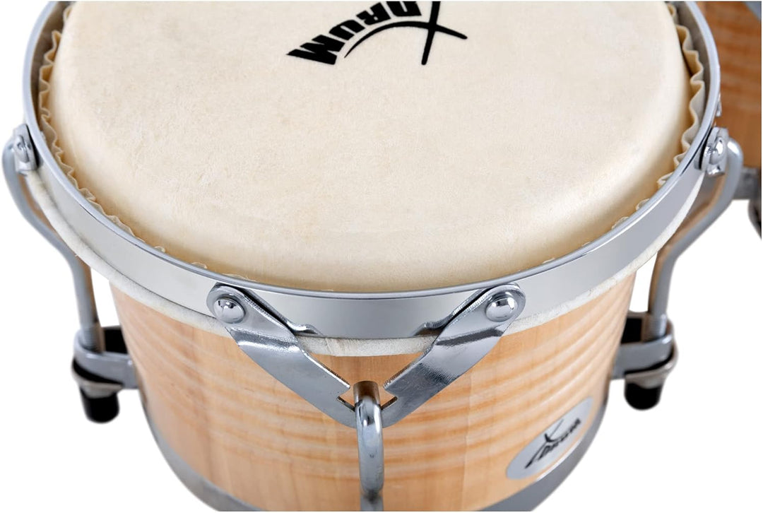 XDrum Bongos Pro Natur - 2 Trommeln mit 6,5" (17 cm) und 7,5" (20 cm) Durchmesser - Bongotrommeln mi