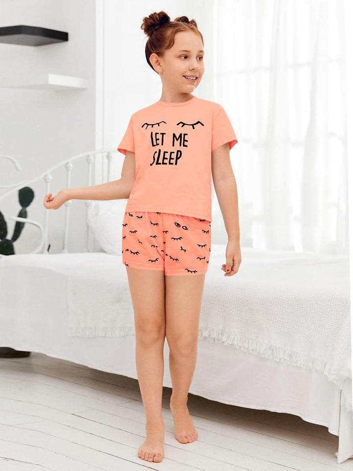 Haloumoning Mädchen Schlafanzüge Sommer Niedliche Shorts Set Bequem Kurzarm Cartoon bedrucktes Pyjam