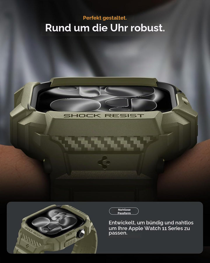 Spigen Rugged Armor Pro 2 Hülle mit Band für Apple Watch 11/10 46mm | TPU-Unibody-Hülle mit Armband,