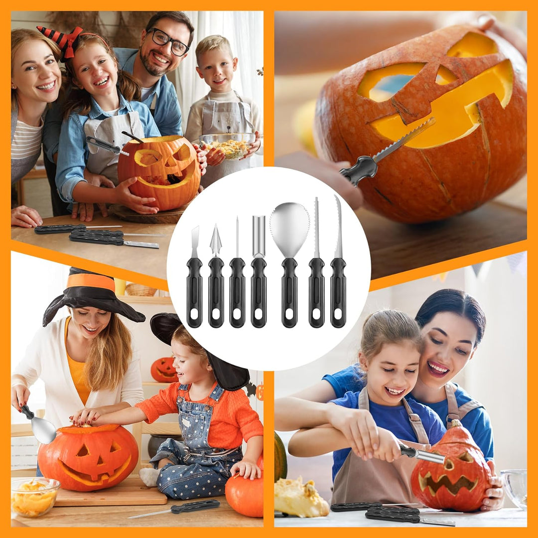 Halloween Kürbis Schnitzset - 7 Stück Kürbis Schnitzmesser Set Professionelle Schnitzwerkzeug Kürbis