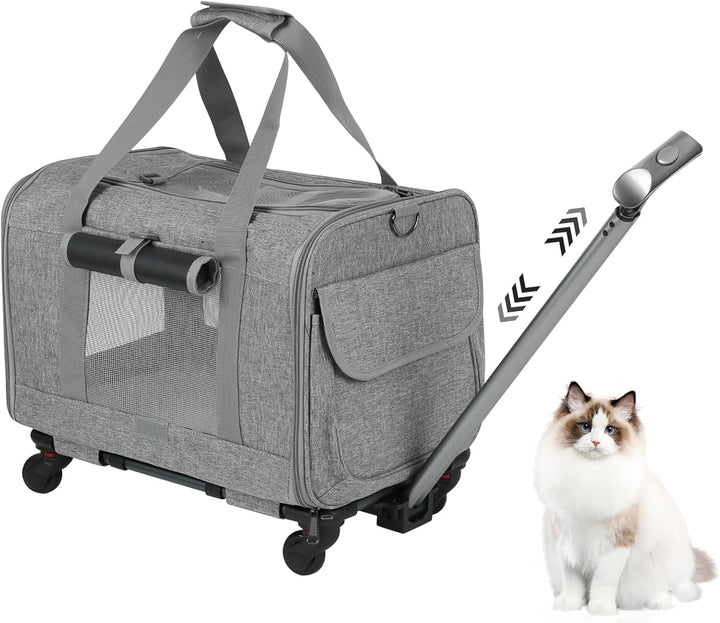 Grosser Katzentransportbox mit Rollen Trolley,Katzentasche Transporttasche für Flugzeug Transportbox