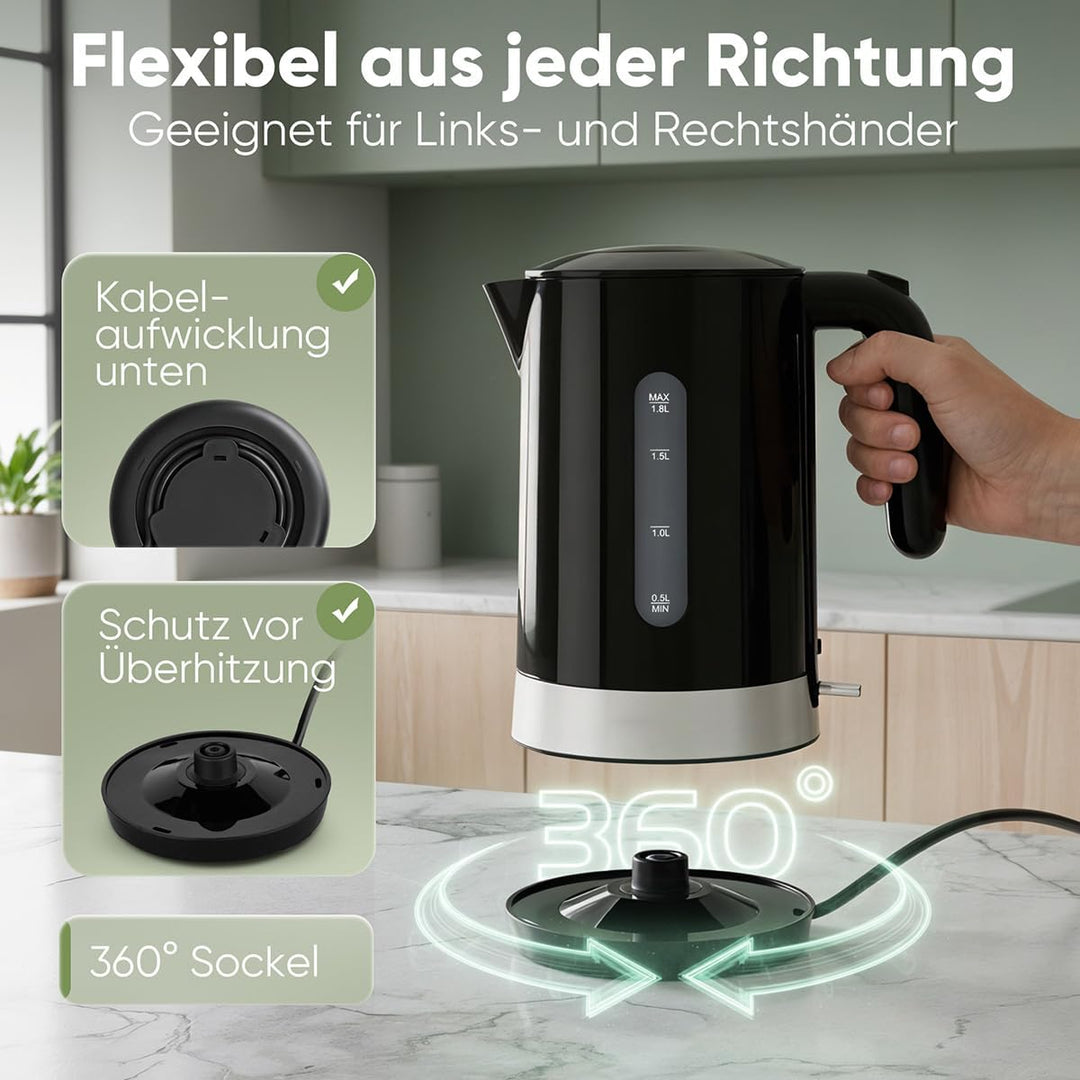 Clatronic® Wasserkocher 1,8L | 2200W für schnelles Erhitzen | BPA frei | Einhandbedienung | Wasserst