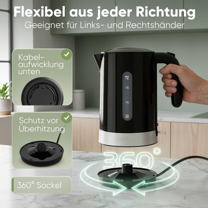 Clatronic® Wasserkocher 1,8L | 2200W für schnelles Erhitzen | BPA frei | Einhandbedienung | Wasserst