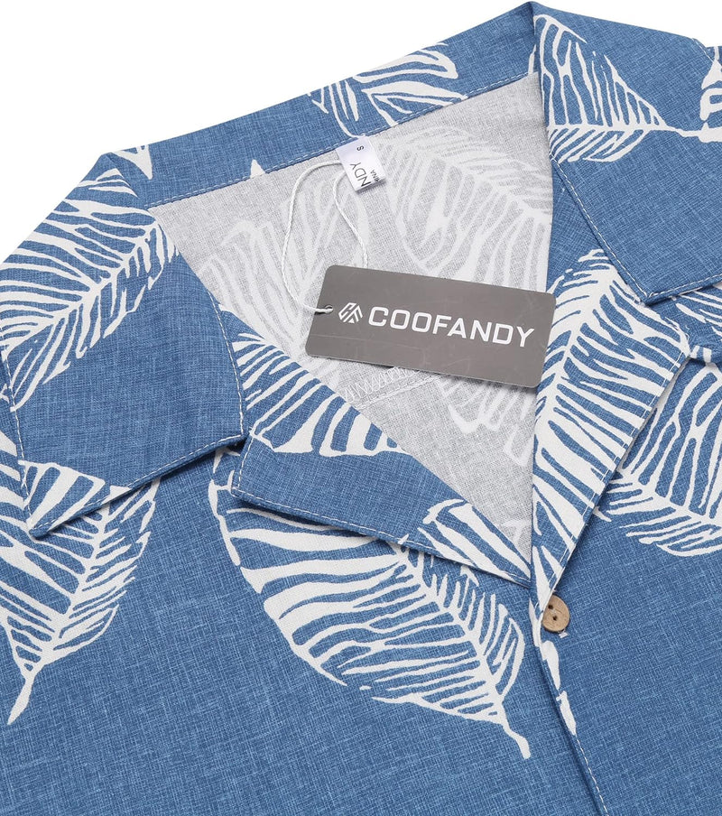 COOFANDY Hawaii Hemd Männer Kurzarm Sommer Fronttasche Hawaii-Print Freizeit Funky Baumwolle Hawaiih