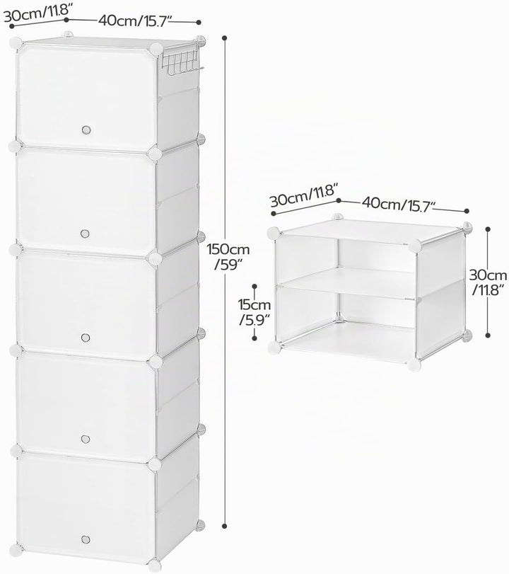 HOOBRO Schuhregal mit 10 Ebenen, Schmal Schuhschrank, Schuh-Organizer, mit Türen, Kunststoff, DIY St