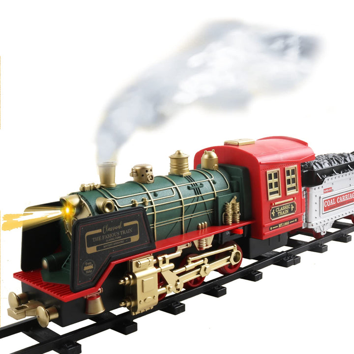 Srliya Weihnachtszug, Kinderspielzeugeisenbahnset mit Lichtern, Rauch und realistischen Geräuschen,