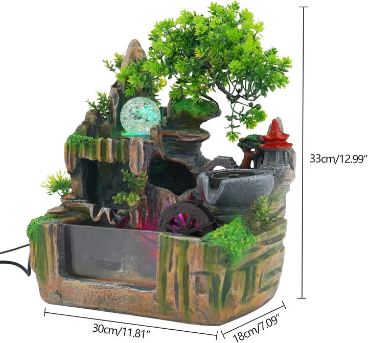 Zimmerbrunnen Wohnzimmer Wasserfall Tischbrunnen LED Desktop Bonsai Ornamente Grüne Pflanze Zimmerbr