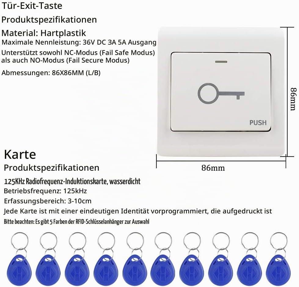 KDL Komplettes RFID-Zutrittskontrollsystem-Kit mit Stand-Along-Tastatur und Schliesser, DC12V / 3A-N