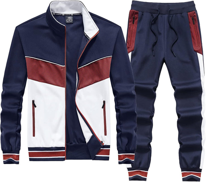 W JIANWANG Herren Trainingsanzug und Jogginganzug - Sportanzug für Männer mit Langarm Reissverschlus