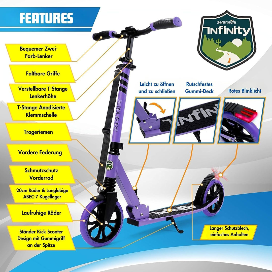 SereneLife Roller für Kinder & Erwachsene, Unisex-Tretroller, Cityroller, klappbar & höhenverstellba