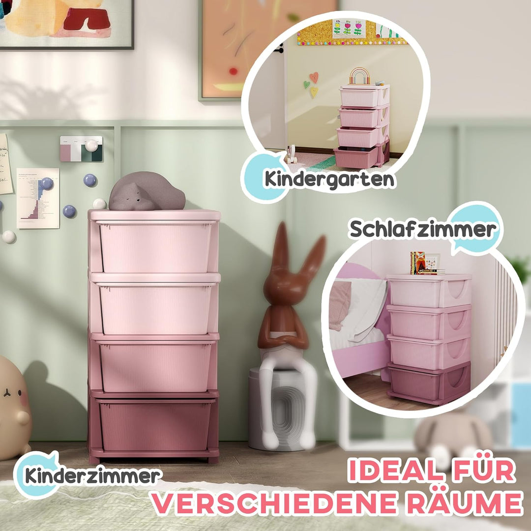 HOMCOM Schubladenschrank für Kinder mit Stauraum Aufbewahrungsboxen Spielzeug-Organizer Spielzeugkis