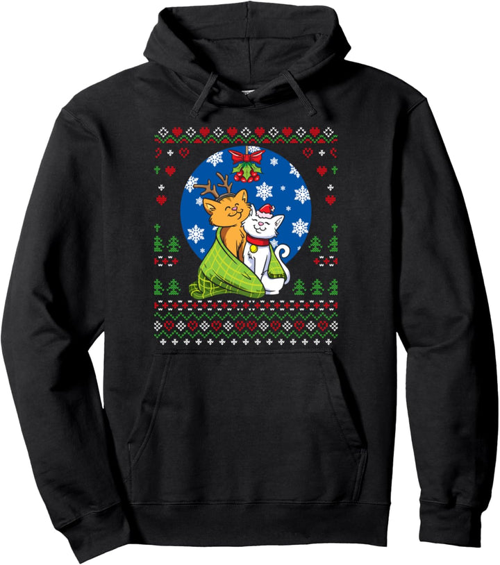 Two Cats Mistelzweig Weihnachtspullover Katze Ugly Xmas Pullover Hoodie
