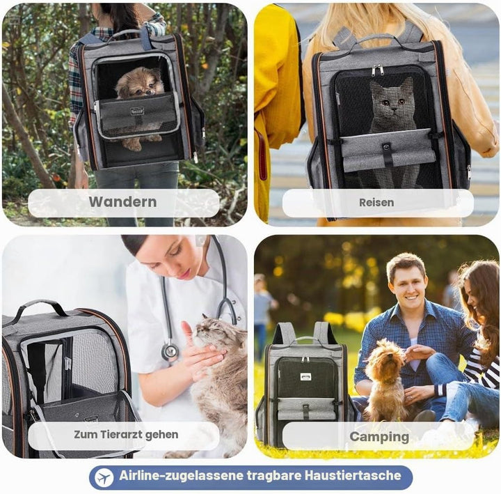 Lekebobor Extra grosser Katzen-Rucksack, erweiterbar, Haustier-Tragerucksack für kleine bis mittelgr