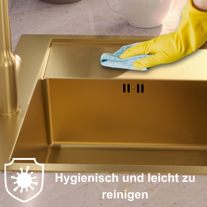 QUADRON Einbeckenspüle Waschbecken mit Abtropffläche | Grösse 45 cm Farbe: Satin | JIM Einzelbecken