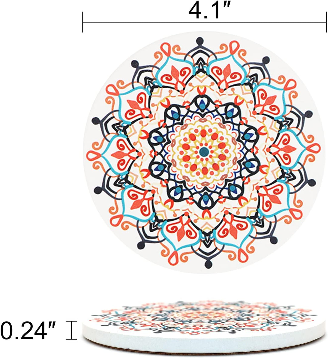 6 Stücke Blumen Muster Untersetzer Set mit Halter,Durchmesser 10,3 cm Saugfähige Keramische Korkbode