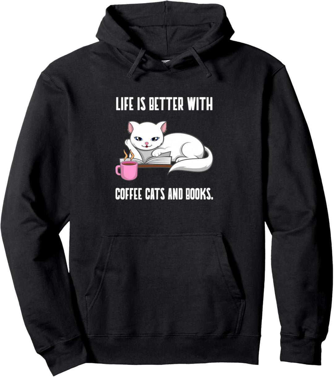 Kaffee, Katzen und Bücher Lustige Lektüre Pullover Hoodie